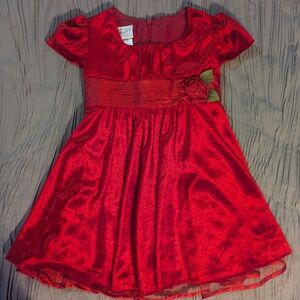 Red Babydoll Dress with Puff Sleeves and Scoop Neck for Wedding Guest